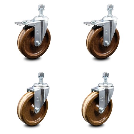 Service Caster 5 Inch High Temp Phenolic Wheel Swivel 1/2 Inch Stem Caster Total Lock Brake, 2PK SCC-TSTTL20S514-PHRHT-121315-2-S-2